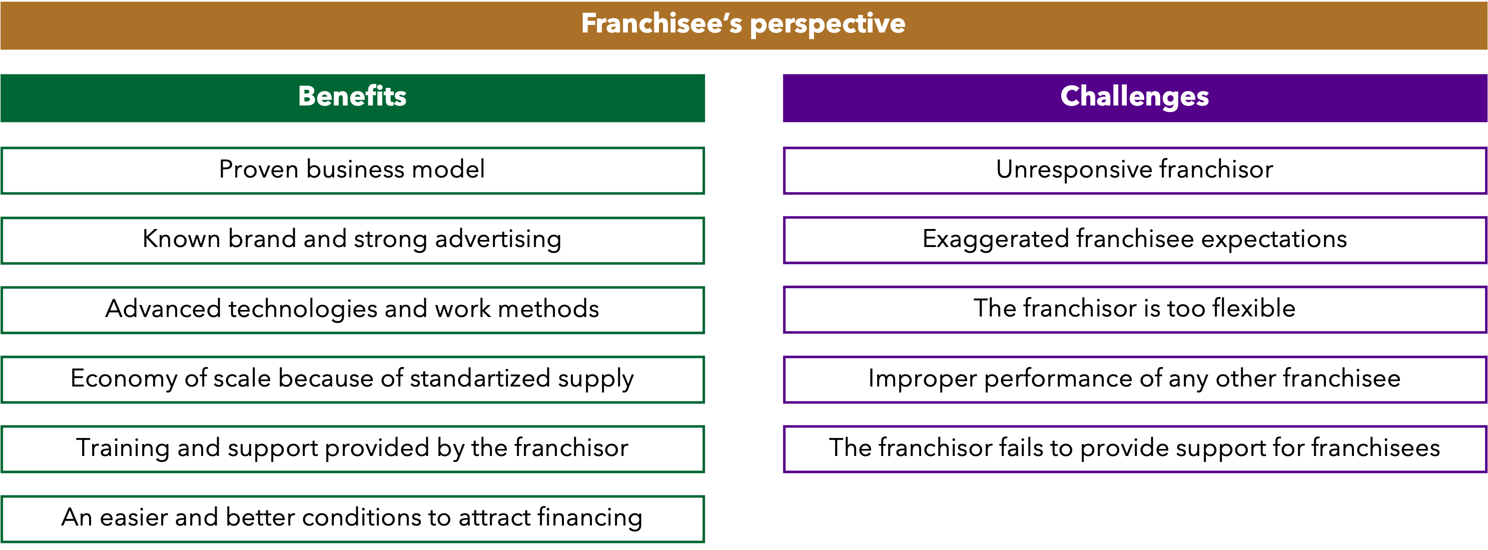 Franchisee - pros and cons